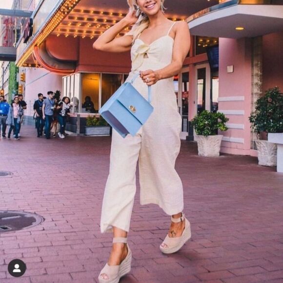 Hutch Striped Seersucker Jumpsuit – Bow Front, Cropped Wide Leg, Sz 4 - Picture 3 of 7